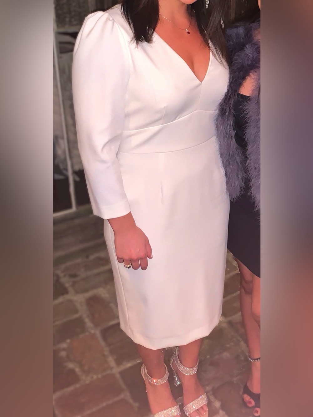 ANTONIO MELANI White V-Neck Midi Sheath Dress